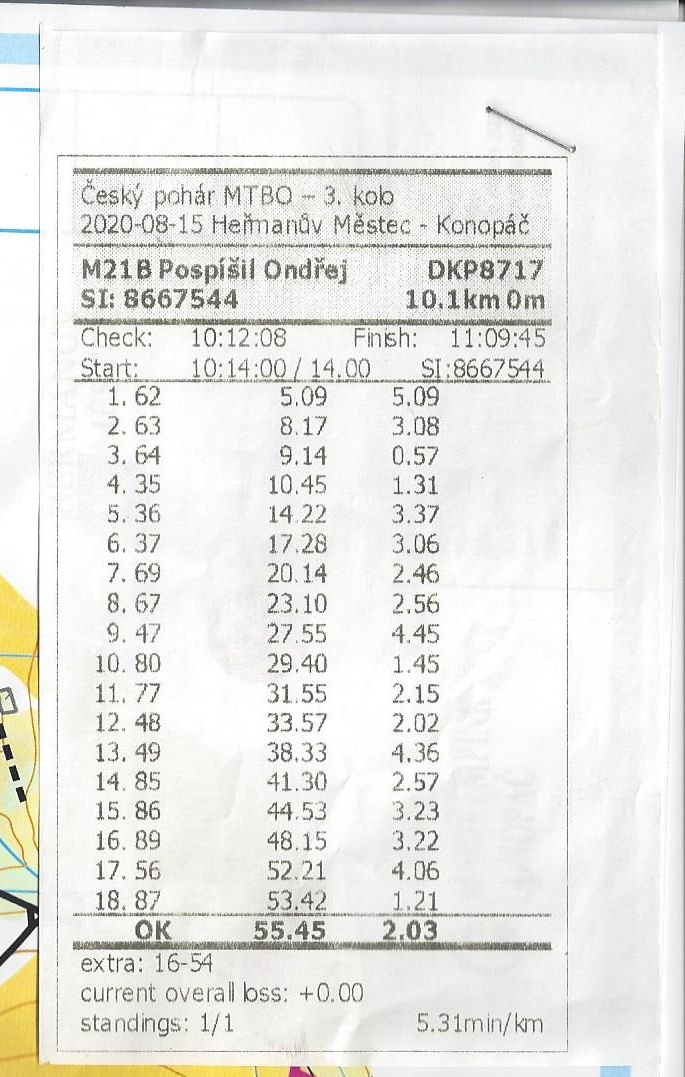 ČP MTBO - Městec Králové, middle M21B - 1. část (15.08.2020)